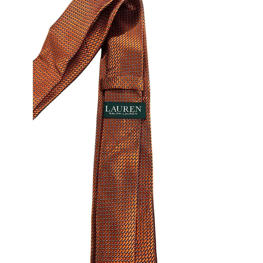 Lauren Ralph Lauren Vintage Men's 100% Silk Geometric Neck Slim Tie - Orange